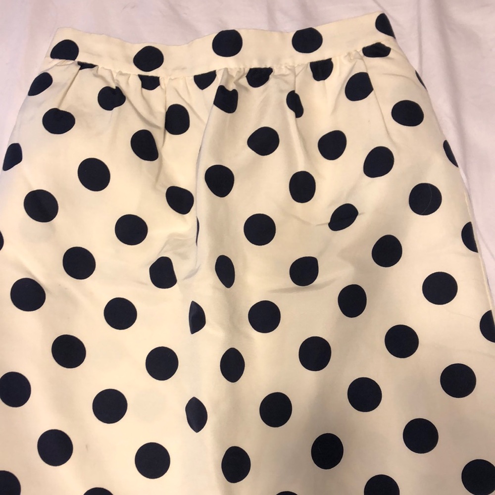 J crew navy and cream polka dot skirt